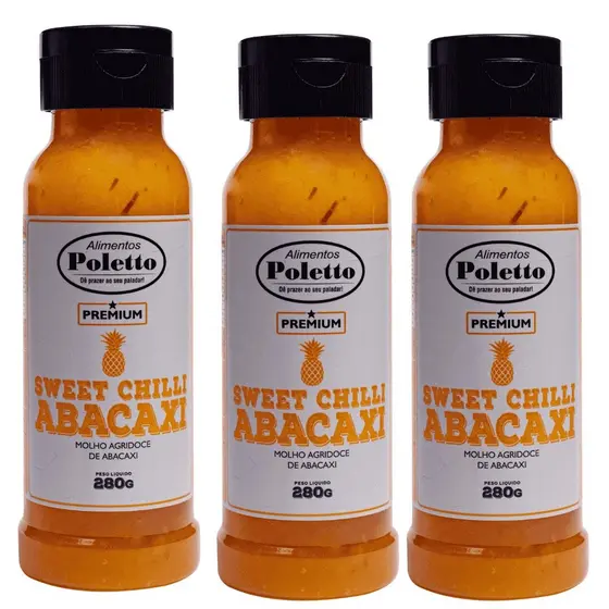 Kit 3 Molhos ABACAXI Poletto 280g MOLHO PIMENTA AGRIDOCE CHURRASCO