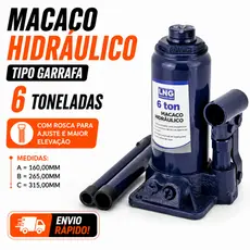 Macaco Hidráulico Tipo Garrafa 6 Toneladas (A=160,00MM B=265,00MM C=315,00MM)