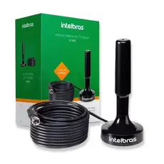 Antena Interna TV Digital Intelbras AI 2031 Preta Universal UHF-HDTV Imagens HD 4K Base Magnética