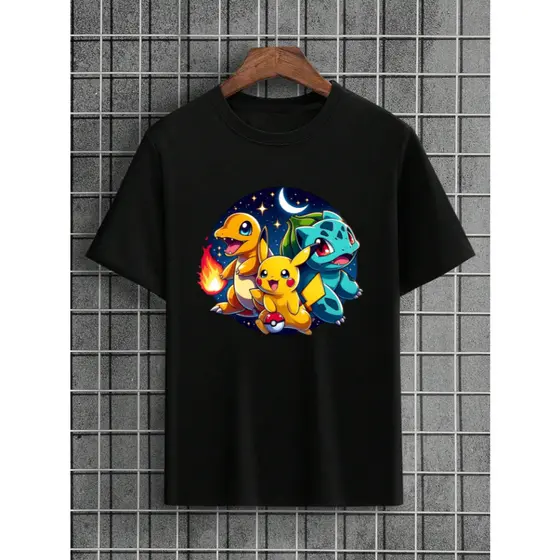 Camiseta Pokémon Adulto e Infantil Casual Jogo Game Desenho Camisa Premium Algodão Masculina Feminina Unissex