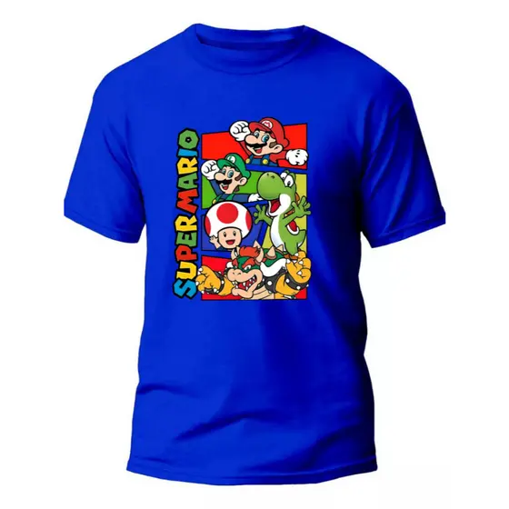 Camiseta Super Mario Infantil Coloridas do 04 ao 16 Blusa Jogos Games Animado Colorida Camisa algodão Unissex