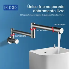 Torneira De Cozinha De Parede Dobrável Em Aço Inoxidável De 1/2 Polegada De Frio Simples Cor Prata Escovada
