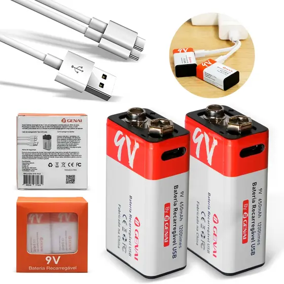 【GENAI】Conjunto de bateria de 2 peças 9V com cabo de dados