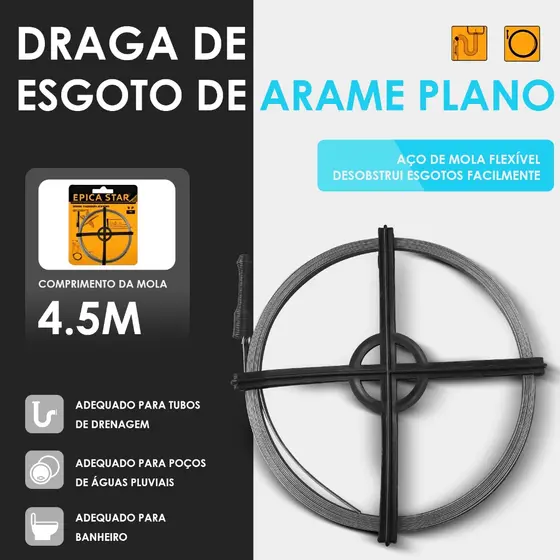 Draga de tubos de arame plano 4,5 m dobrável - Limpeza rápida de tubos