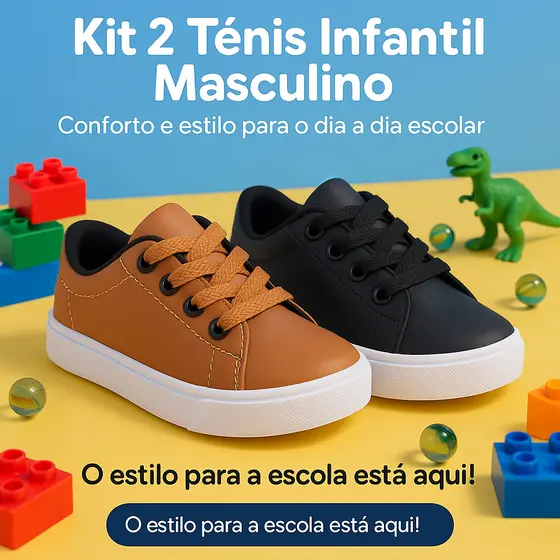 Kit 2 Pares Tênis Infantil Masculino Escolar Seguro Confortável e Flexível
