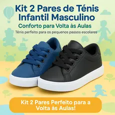 Kit 2 Pares Tênis Colegial Infantil Masculino Antiderrapante e Estiloso