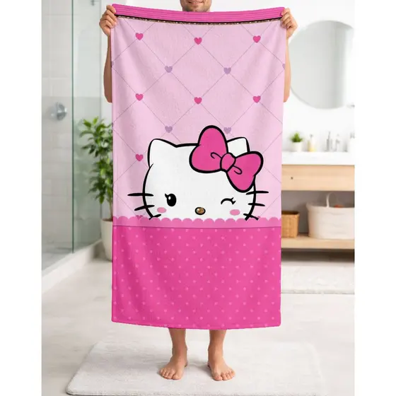 Toalha Grande de Banho Praia  1,40x70cm Temática Hello Kitty