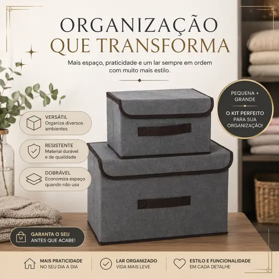 Caixa Organizadora Kit Até 6 Caixas Organizadoras Dobrável Multiuso Cor Aleatória