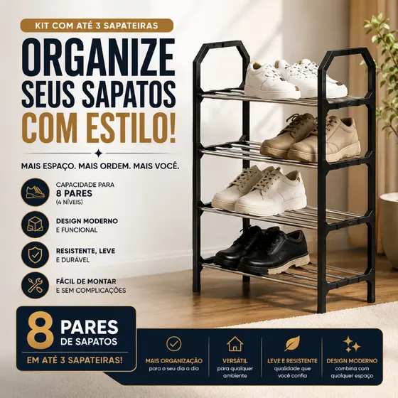 Sapateira Organizadora Multiuso 4 Andares Ideal Para Organizar e Otimizar Seu Espaço