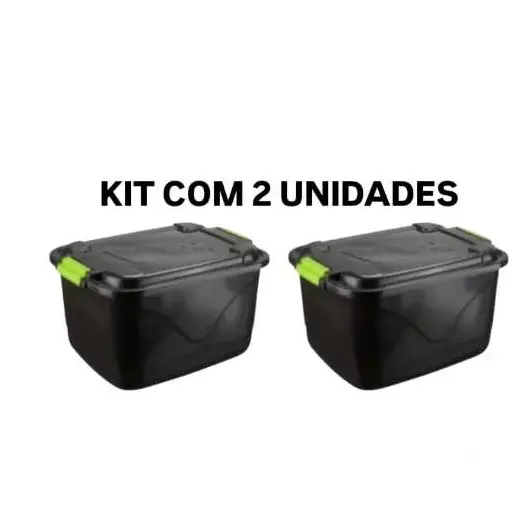 Kit 2 Caixa Organizadora 30 Litros Grande C/Tampa e Trava Cesto para Brinquedos e Multiuso