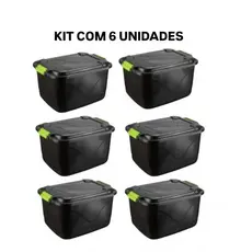 Kit 6 Caixa Organizadora 30 Litros Grande C/Tampa e Trava Cesto para Brinquedos e Multiuso