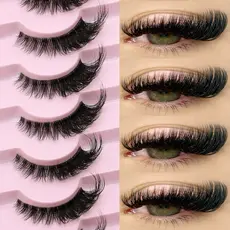 GROINNEYA semi cílios 7 pares cílios postiços densos fox cílios postiços naturais transparentes com natura