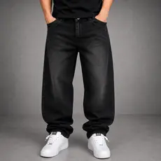 Calça Balão Masculina Preta Wide Urban Casual Larga Conforto