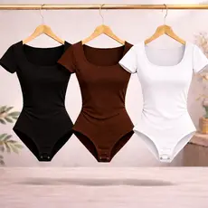 Kit 2 BodyFeminino Blusa Tamanhos P ao G1 Bory Com Forro Bores Decote Elegante Suplex