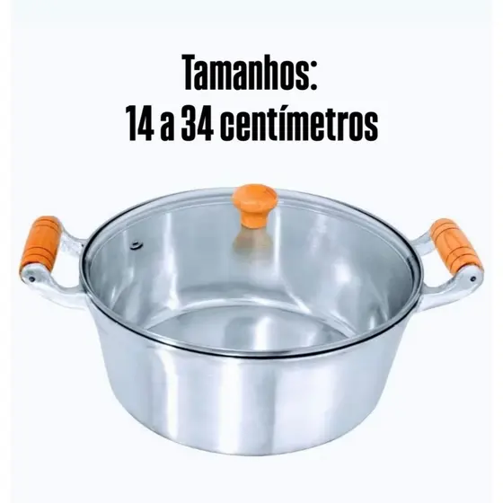 Panela de Alumínio Batido Caçarola Fundida - Com tampa de Vidro - Resistente 14 a 34 centimetros