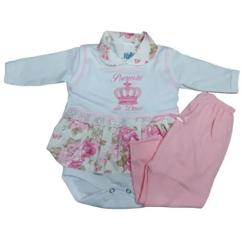 Conjunto Pagão Feminino 3 peças Roupa de Bebê 100% Algodão