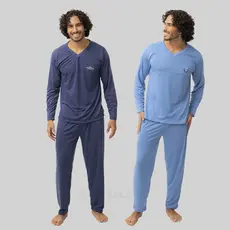 Kit 2 Pijama Longo Masculino Adulto Manga Comprida