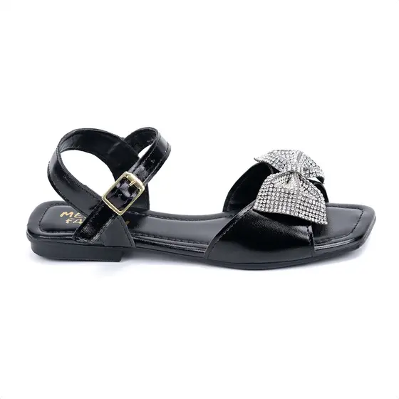 Sandália Rasteira Infantil Menina Fashion Laço de Strass Bico Quadrado Festa
