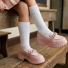 Mocassim Loafer Infantil Feminino Tratorado Corrente Elegante Confortável Menina Fashion