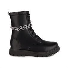 Bota Coturno Infantil Cano Alto Tratorada com Corrente Confortável e Zíper Lateral Menina Fashion