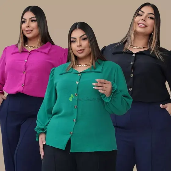 Camisa Duna Social Manga Longa Feminina Plus Size Elegante GG G1 G2 G3