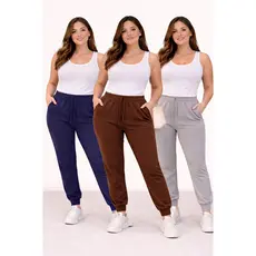 Calça Jogger Feminina Lanzinha Cintura Alta Com Bolso Casual Confortável M G GG