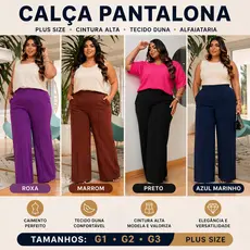 Calça Pantalona Plus Size Feminina Duna Cintura Alta Nova Coleção Estação GG G1 G2 G3