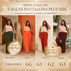 Nova Coleção de Calças Pantalonas Plus Size Feminina Duna Cintura Alta Coleção Estação Inverno GG G1 G2 G3