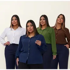 Camisa Social Feminina Plus Size Premium Manga Longa Elegante Confortável Coleção Inverno GG G1 G2 G3