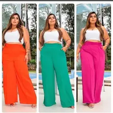 Kit 3 Calças Feminina Plus Size Pantalona Cintura Alta Duna Moda Blogueira GG G1 G2 G3
