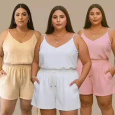 Conjunto Duna Shorts com Blusa Alcinha Feminino Plus Size GG G1 G2 G3
