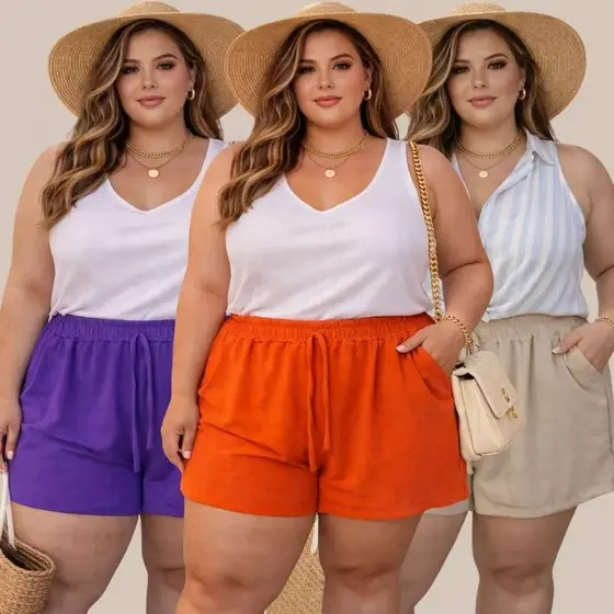 Shorts Duna Feminino Plus Size Verão Preto GG G1 G2 G3