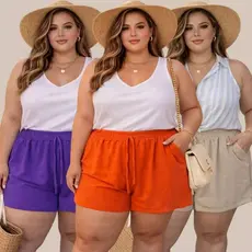 Shorts Duna Feminino Plus Size Verão Preto GG G1 G2 G3