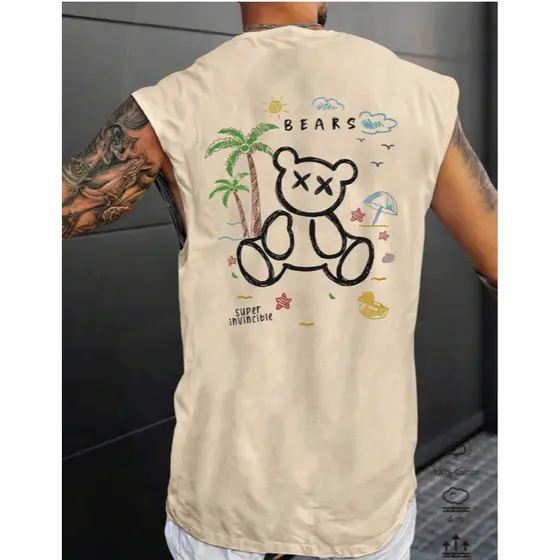 Camiseta Streetwear Regata Urso De Férias Camisa Oversized Masculina Estilo Verão Praia Summer Algodão REGATA. NOVO!!