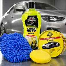 Kit Shampoo Lava Auto Cera Polidora Cremosa Luva Microfibra Aplicador Espuma Lavagem Limpeza Estética Auto Carro Moto