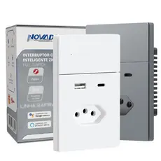 Interruptor Inteligente 4x2 Tomada Zigbee 20A USB 1 Tecla Tuya SA-WK NOVADIGITAL SAFIRA Full Press