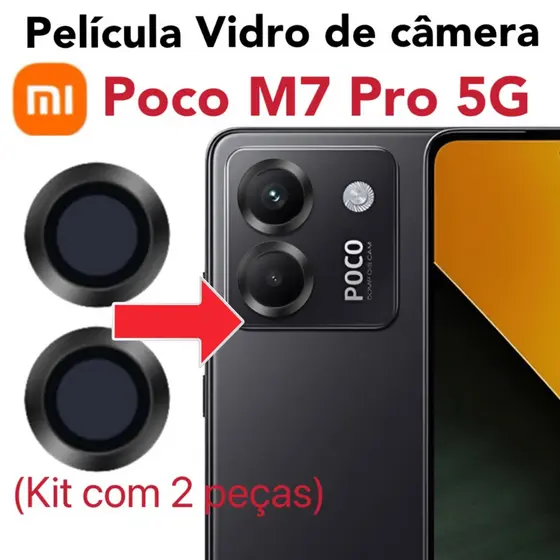 Kit 2 peças De Câmera Para Xiaomi Poco M7 Pro 5G Protetor De Lente do celular Vidro Temperado Com Anel De Metal