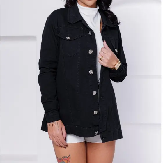Jaqueta jeans Feminina MAX PRETA- MODA/CASUAL/ESTILO MAX JAQUETA
