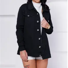 Jaqueta jeans Feminina MAX PRETA- MODA/CASUAL/ESTILO MAX JAQUETA