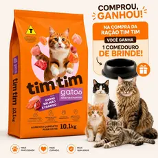 Ração Para Gatos 10kg Tim Tim Cat Premium Carne Salmão Frango Alta Aceitação Alimento Completo