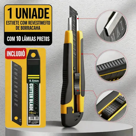 Estilete Profissional Com Trava Giratória 18mm + 10 Lâminas