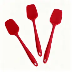 Kit 3 Espátula de Silicone Vermelha Premium 27cm Para Cozinha Flexível Resistente Fácil de Limpar