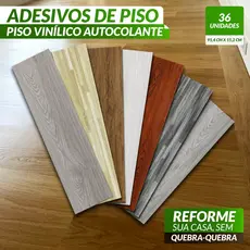 Kit 36 Placas Adesivas Autocolantes Piso Estilo Madeira 91 cm x 15 cm cobertura 5m²/10m²