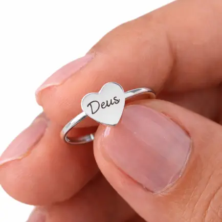 Anel Coração Aço Inox Delicado Personalizado Chapa Chapinha Minimalista Presente Namorada