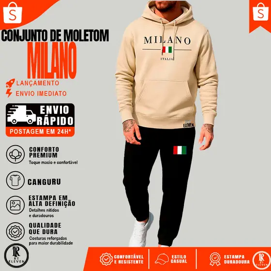 Conjunto Moletom Milano ltaIia Streetwear Blusa + calça de moletom Casaco Com Capuz Flanelado Agasalho de Frio Unissex