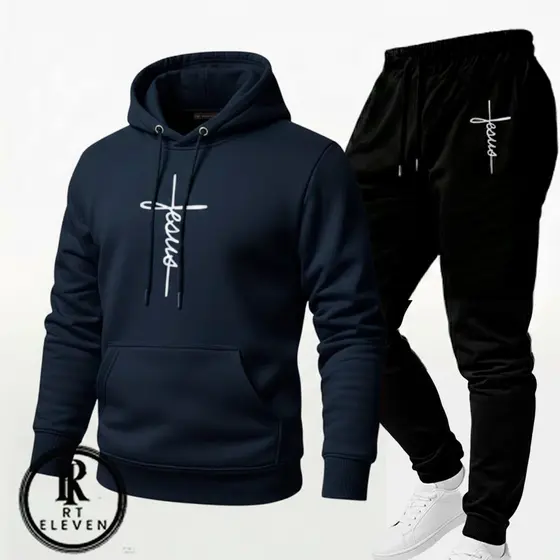 Conjunto Moletom Jesus Escrito Blusa Moletom + Calça Com Bolso  Linha Premium Streetwear Casaco de Frio Flanelado Cs