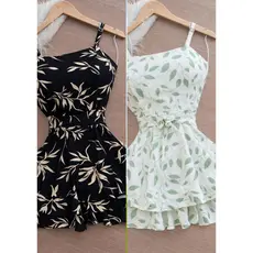Kit 2 Vestido Macaquinho Estampado Preto e Verde com Short Interno – Perfeito para Festas e Eventos