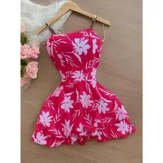 Vestido Macaquinho Estampado Rosa com Short Interno – Perfeito para Festas e Eventos