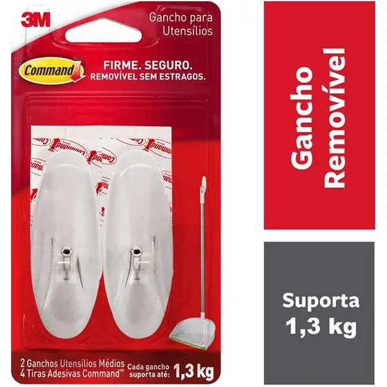 Gancho Adesivo Command para Utensilios Medio ATE 1,3KG 3M 2 Unidades