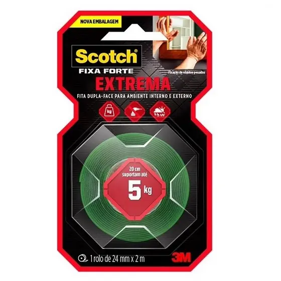 Fita Dupla Face Fixa Forte 24MM X 2M SCOTCH 3M 5KG Extrema